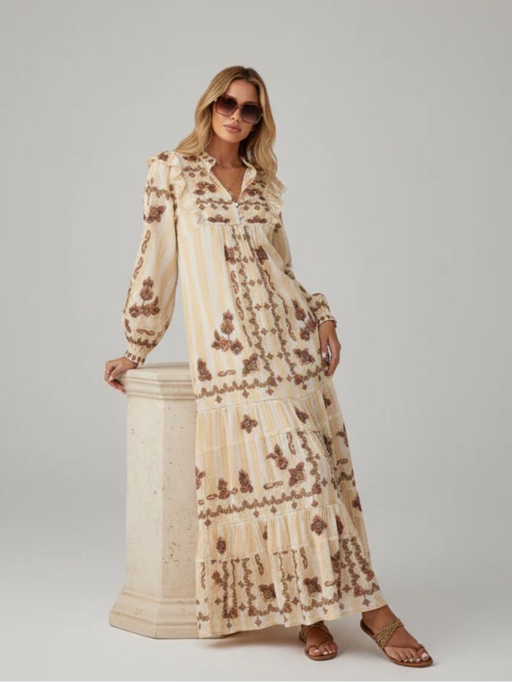 Farm Rio Jacquard Embroidered Ikat Long Sleeve Midi Dress XS - Picture 4 of 16